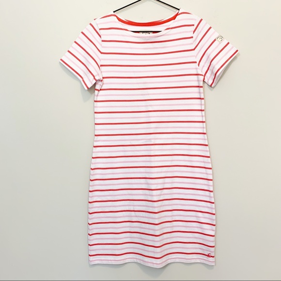 Joules Riviera Ladies Cotton T-Shirt Dress Blue Floral Stripe Size 16 New